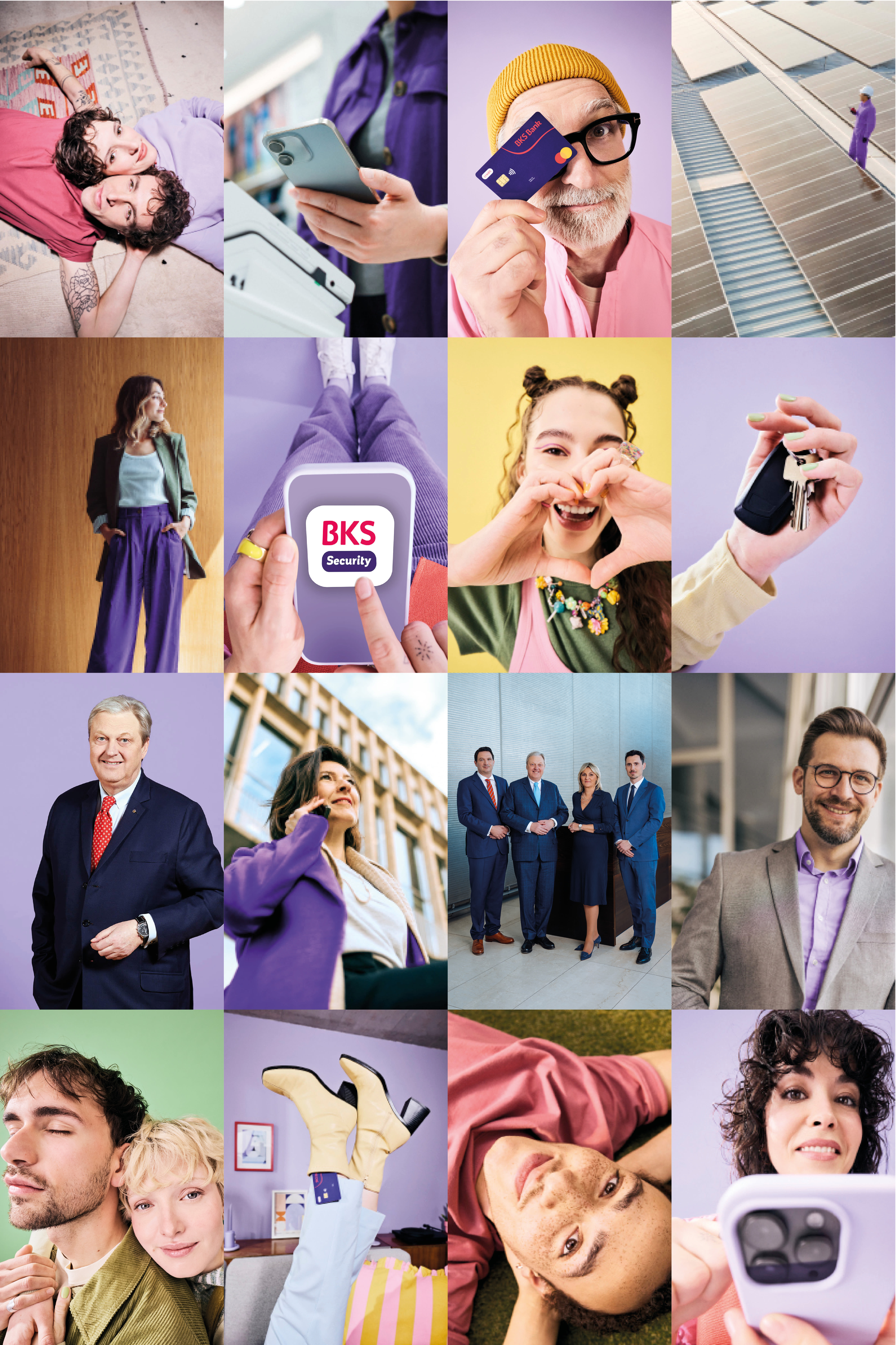 Koláž obrázkov v štýle BKS Bank.