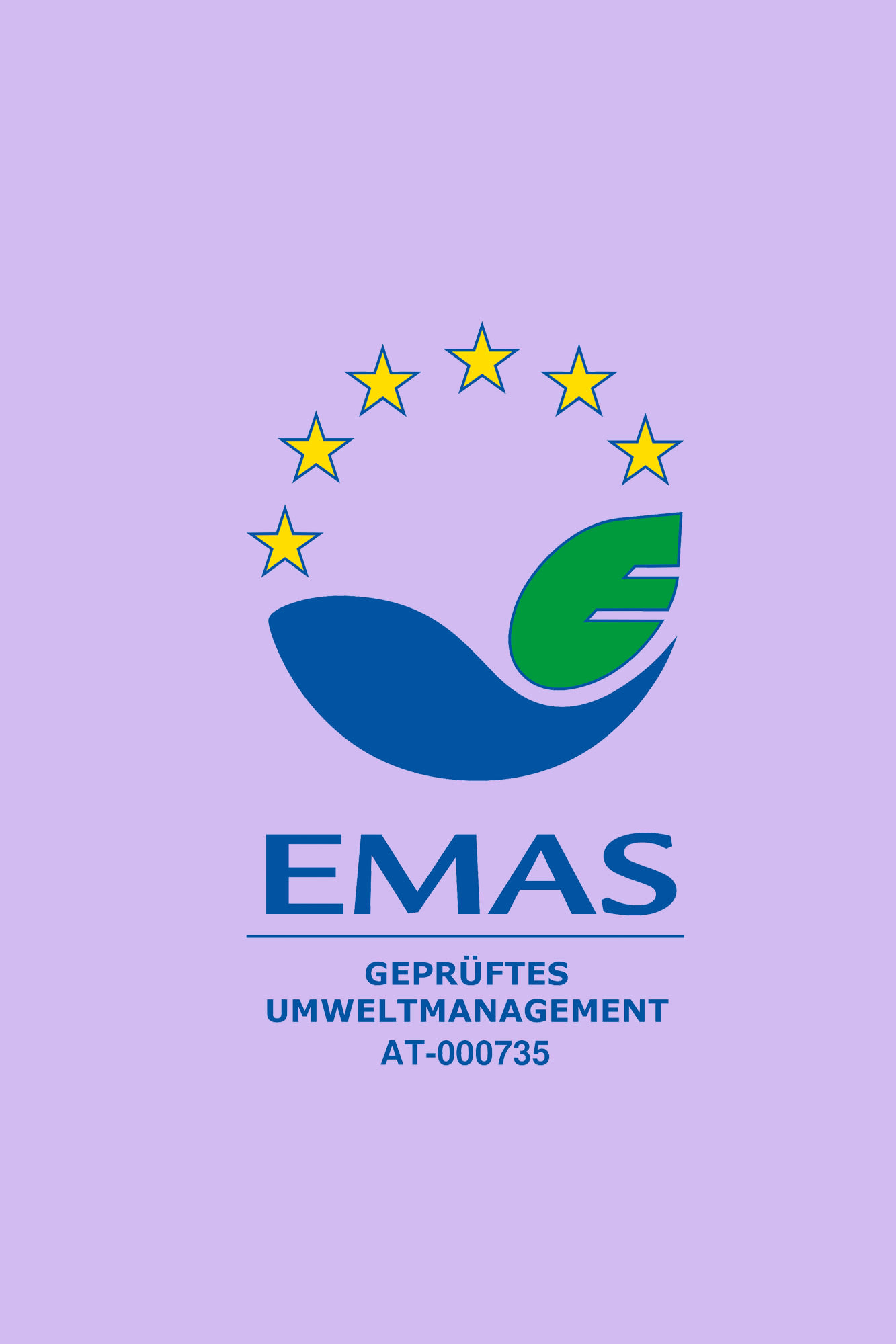 Certifikát EMAS na fialovom pozadí - BKS Bank sa zaviazala k certifikovanému environmentálnemu manažérstvu a udržateľnosti.