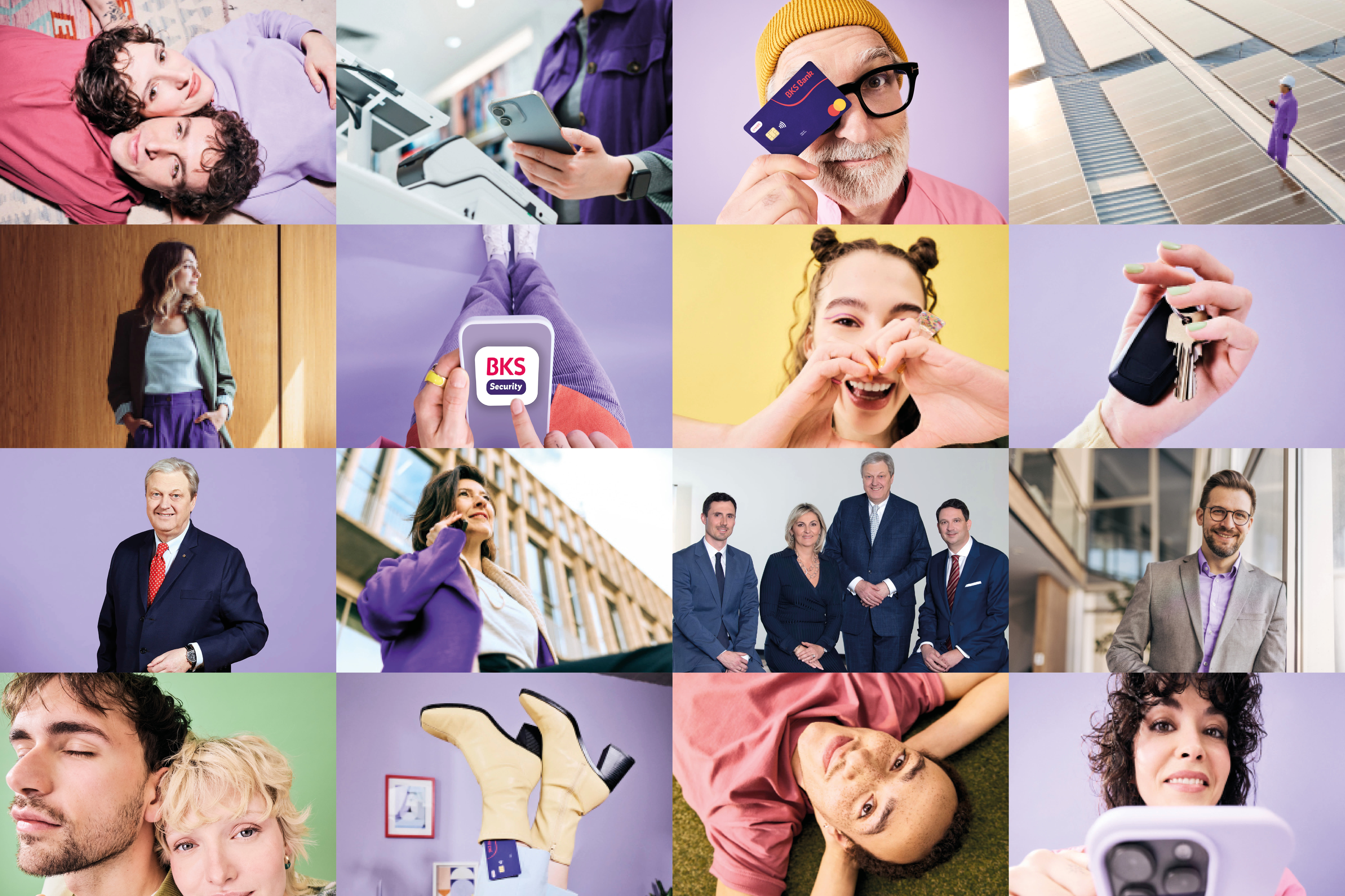 Koláž obrázkov v štýle BKS Bank.